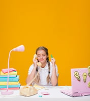 A schoolgirl student is engaging in a part-time telecalling job.