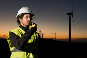 Person standing on Wind field farm