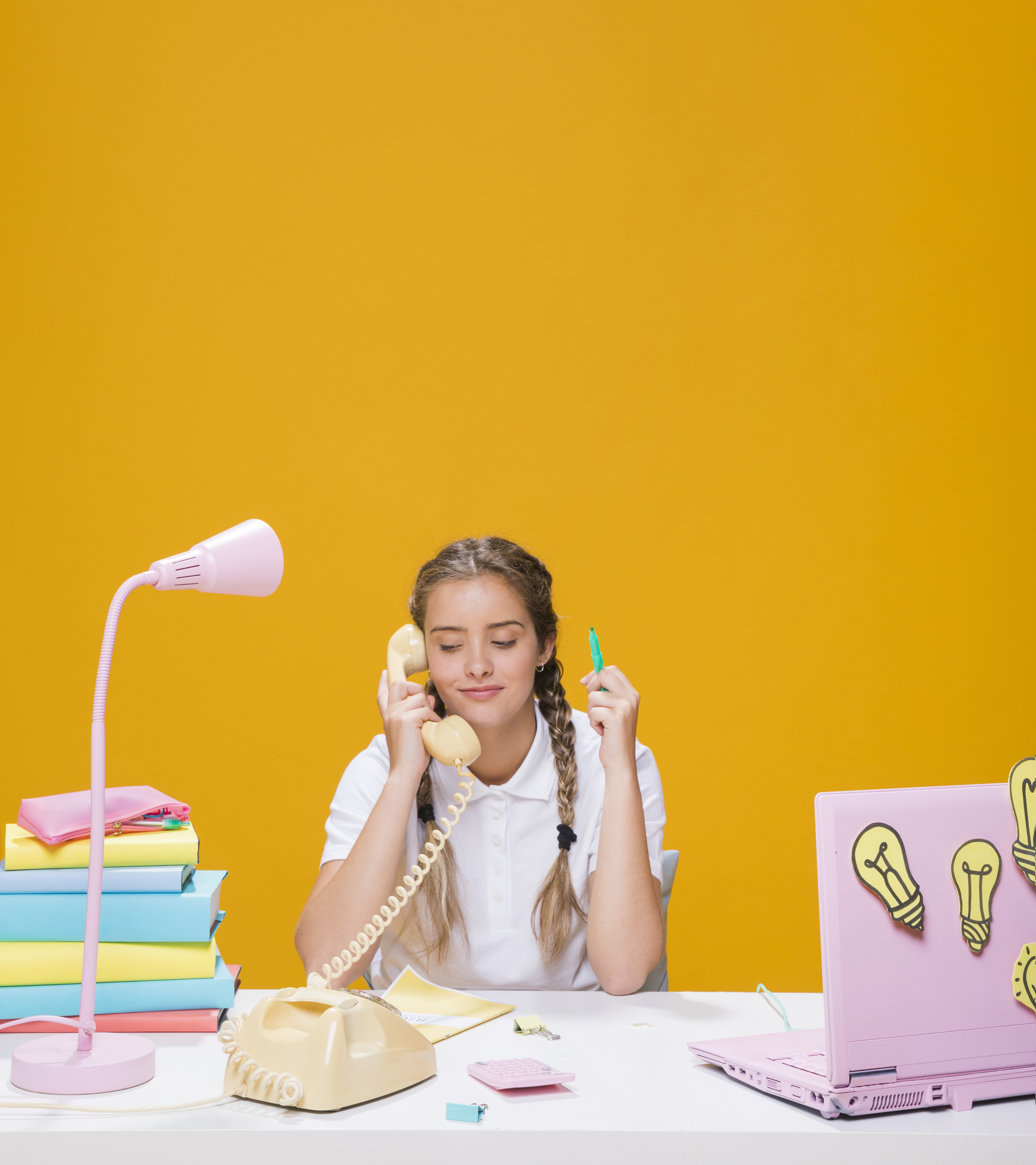 A schoolgirl student is engaging in a part-time telecalling job.